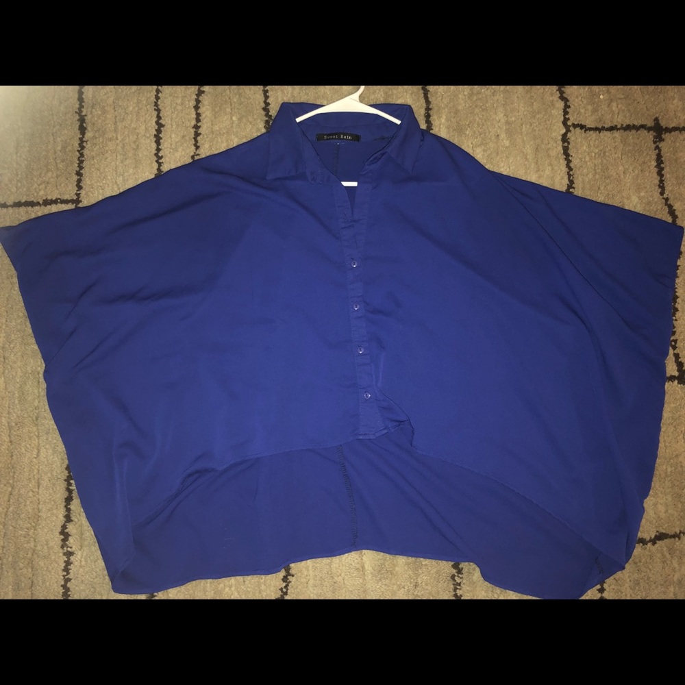 Sz XL(12/14) Royal Blue Hi-Low squats button down